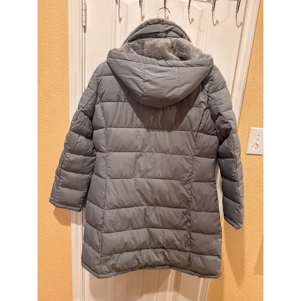 Andrew Marc Stretch Puffer Jacket XL Black Removable Fur Hood Grey - Picture 9 of 14